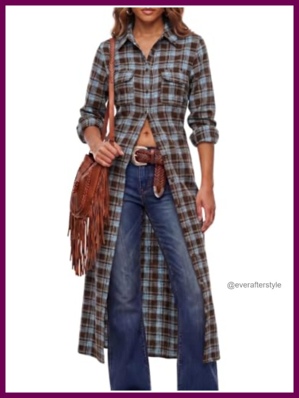 Plaid Shacket Button Down Long Flannel Shirt Jacket